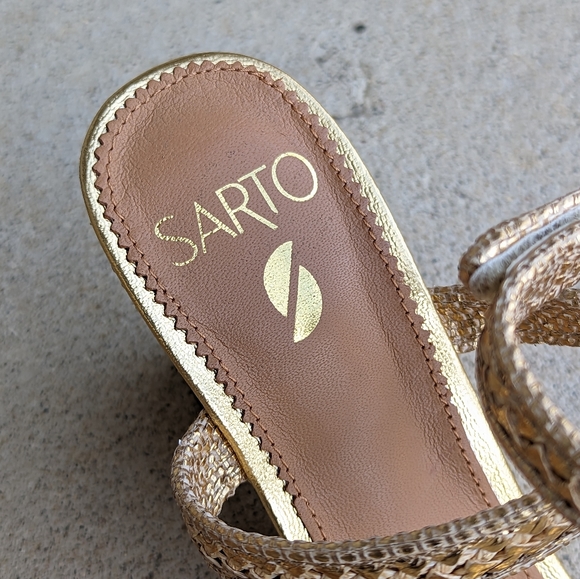 SARTO by Franco Sarto wrap ankle strap woven metallic wedge heel sandal 6 - Picture 6 of 10